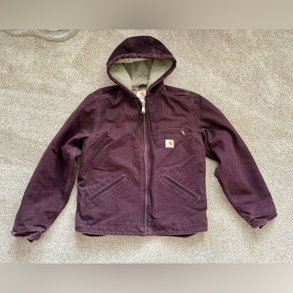 Carhartt plum weathered duck jacket with Sherpa lining